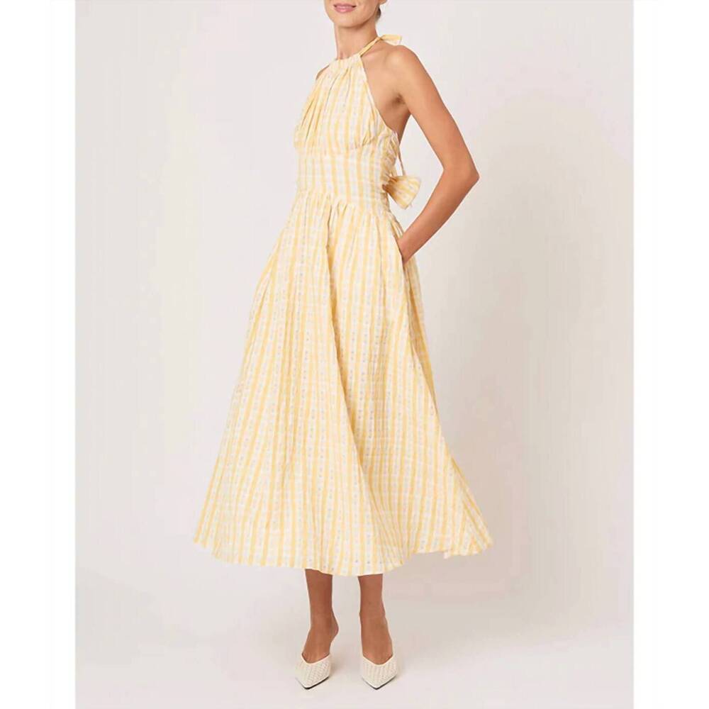 NEW ROSIE ASSOULIN in the name of love halter dress in seersucker check yellow